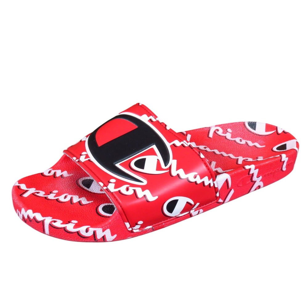 Champion IPO Mega Script Men Shoe Slide Size 8 Athletic Pool Scarlet Red PVC